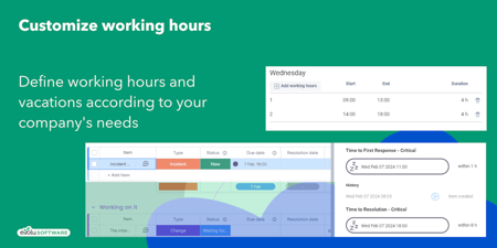 Define working hours and vacations according to your company's needs