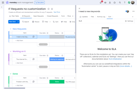 5. Now lets init the SLA within 'Settings' and use our integrations