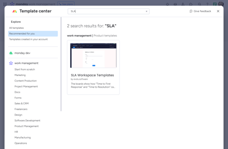 2. Search for 'SLA' and click on 'SLA Workspace Templates'