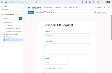 5. Open 'Form' and fill out the Subject and Priority